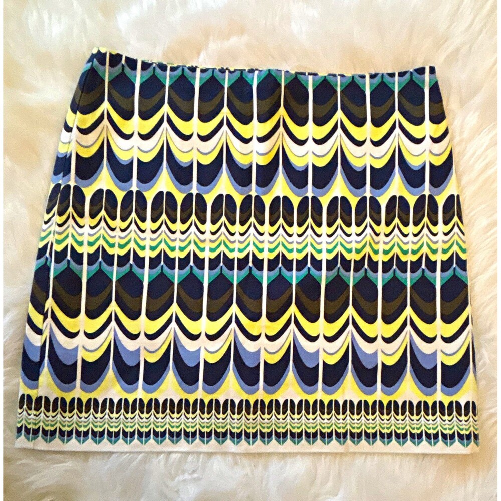 Talbots Womens Multicolor Geometric Twill Pencil Mini Skirt 12 Lined Stretch 515